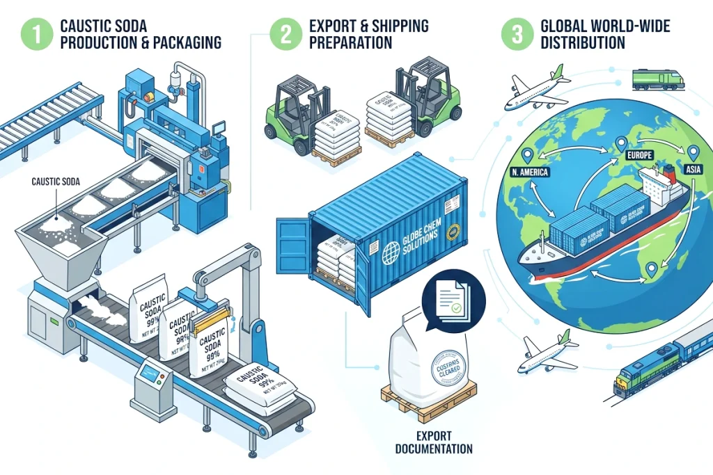 Caustic soda flakes for international industrial supply